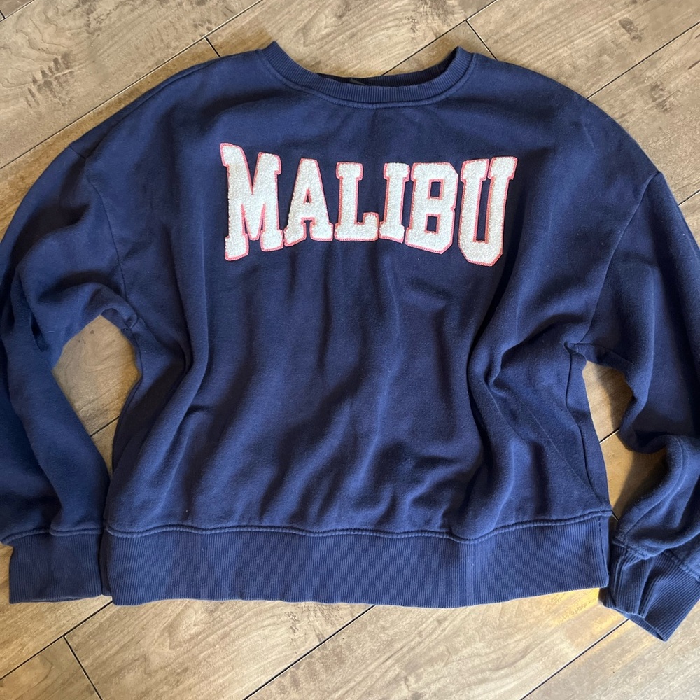 Asics Navy Crewneck Sweatshirt with White & Red Malibu Applique